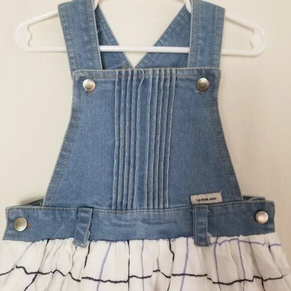 NWOT Calvin Klein Jean skirt overalls denim and checkered little girl 24M (B24) - Picture 5 of 5